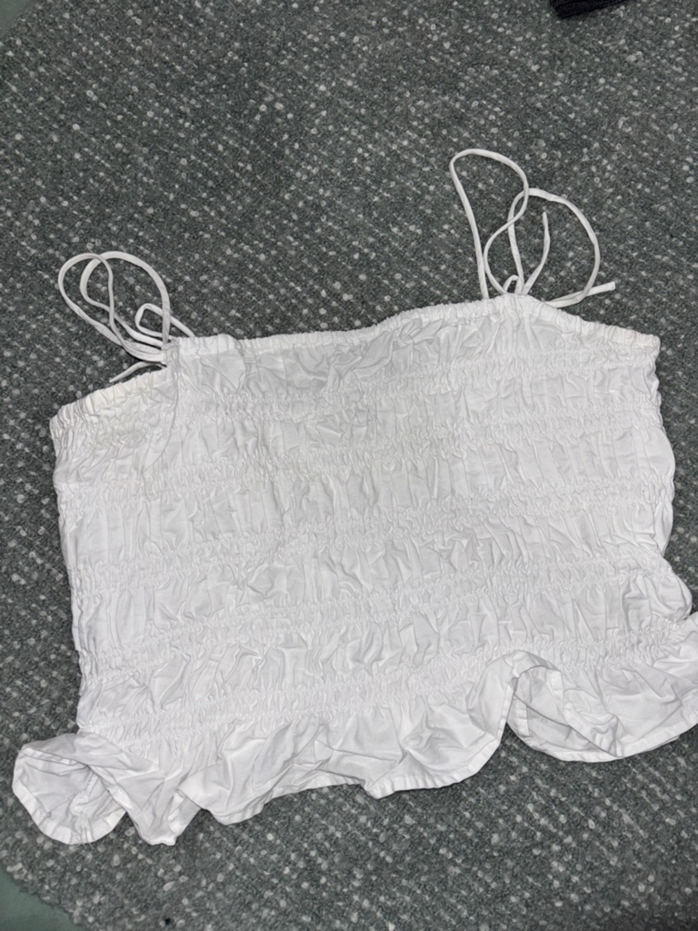 White Smocked Ruffle Crop Top